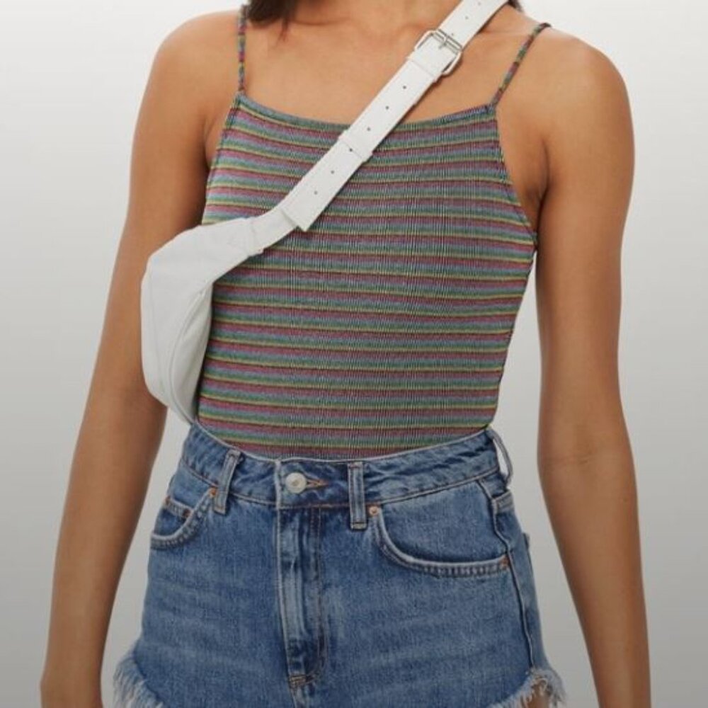 New Topshop Metallic Rainbow Stripe Bodysuit